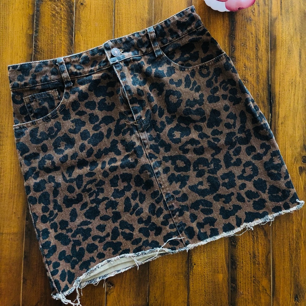 Denim Cheetah Print Skirt